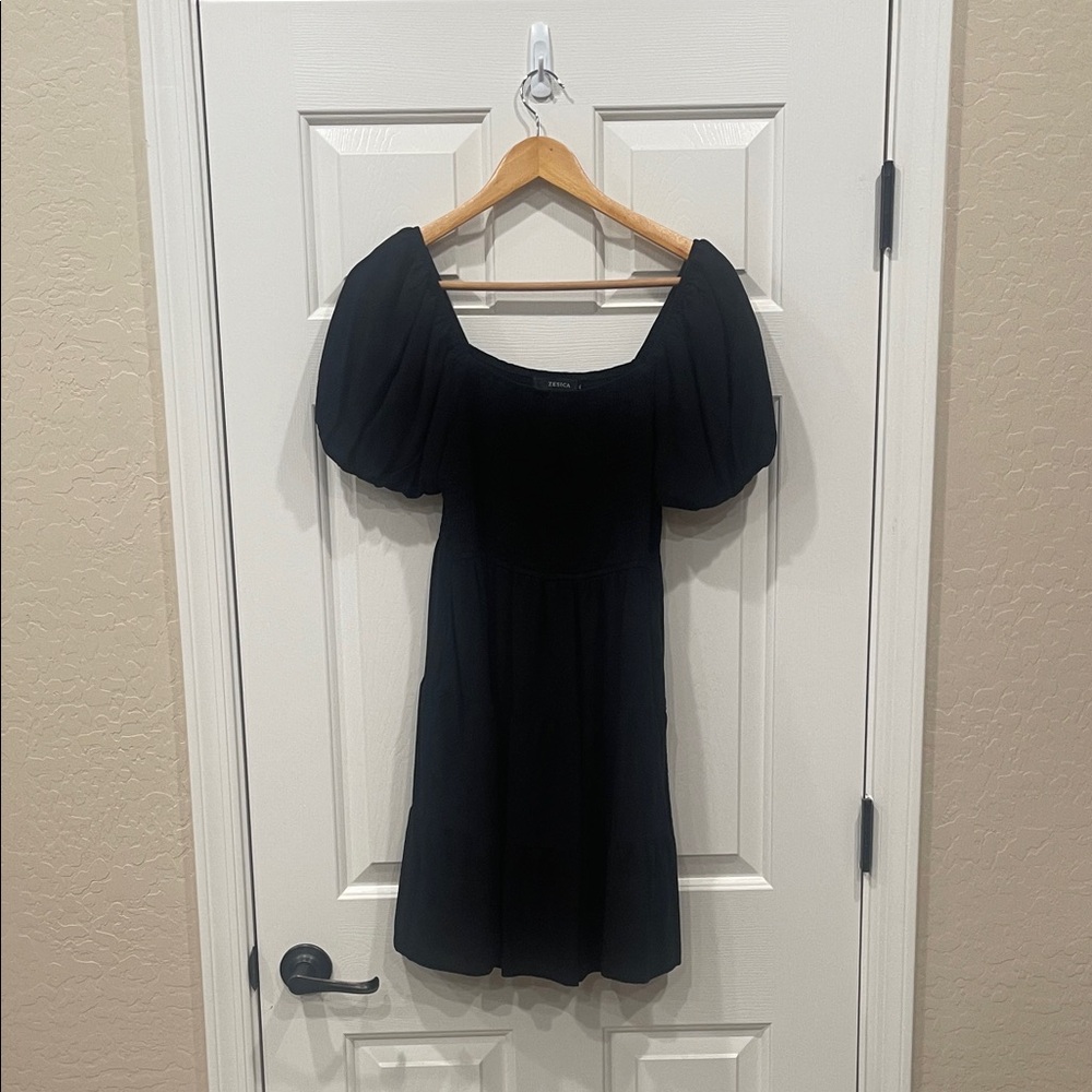 Elegant Black Puff Sleeve Mini Dress